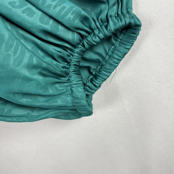 Rachel Zoe Blouse Womens XL Crop Top Green Long Sleeve Animal Print Holiday - Picture 2 of 14